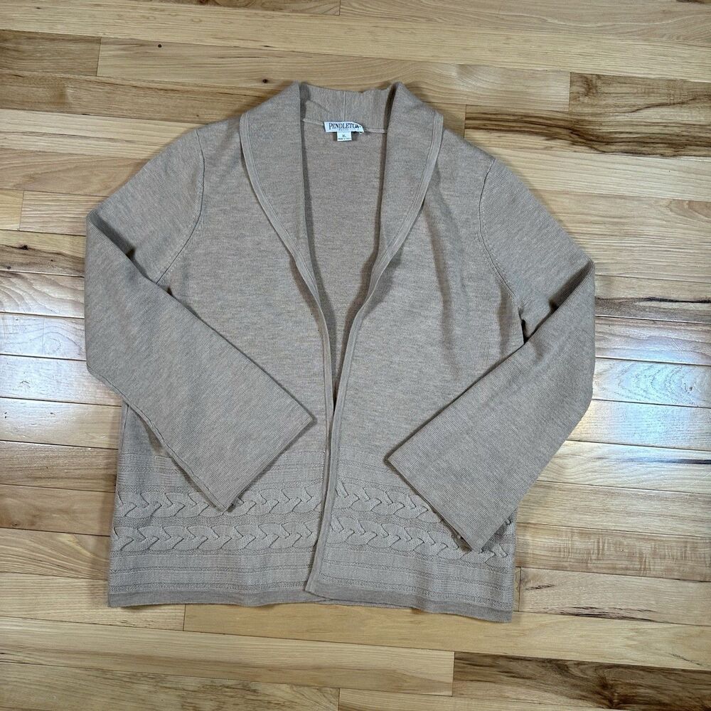 VTG Pendleton Merino Wool Beige Flare Sleeve Cardigan Sweater Boho Retro Sz XL